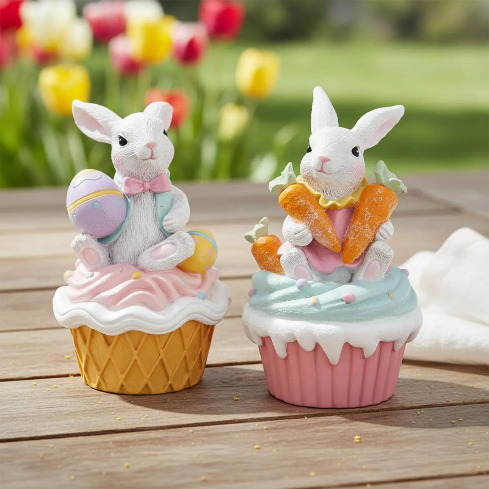 2 Pieces Cottontail Pastry Figurine Cute Design Pastry Cottontail Decoration House Decoration Pastel Hues for Party