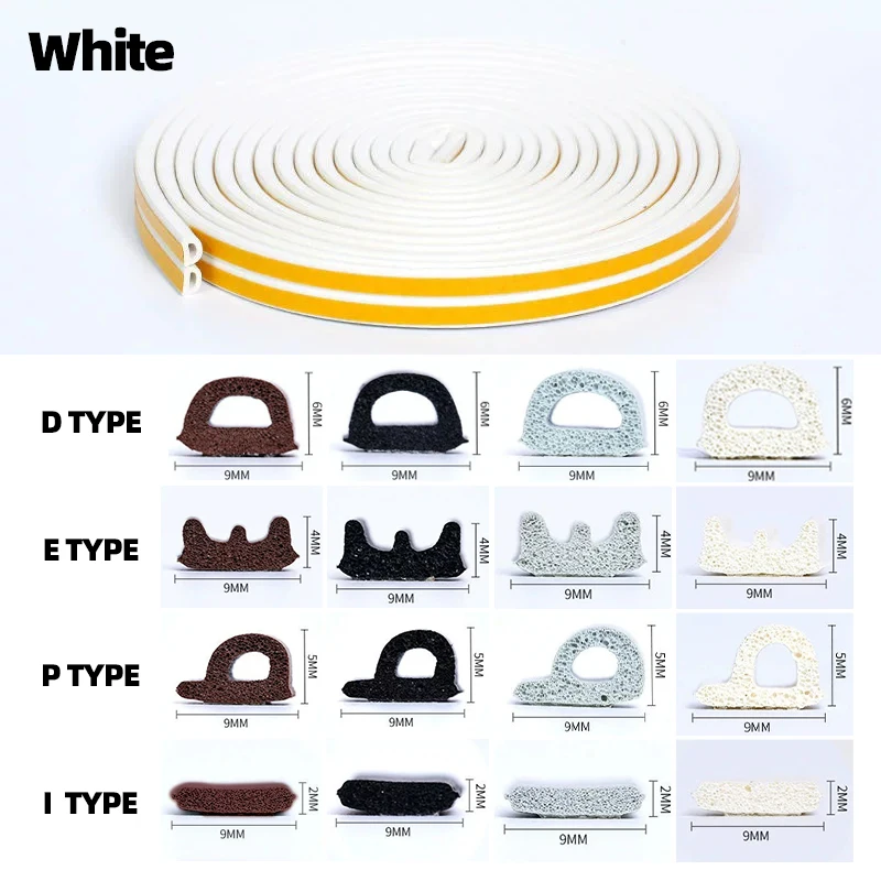 Cuttable 6M-12M Door Window Weather Stripping Self Adhesive Rubber Seal Strip Windproof Dustproof Waterproof Sound Insulation Ta