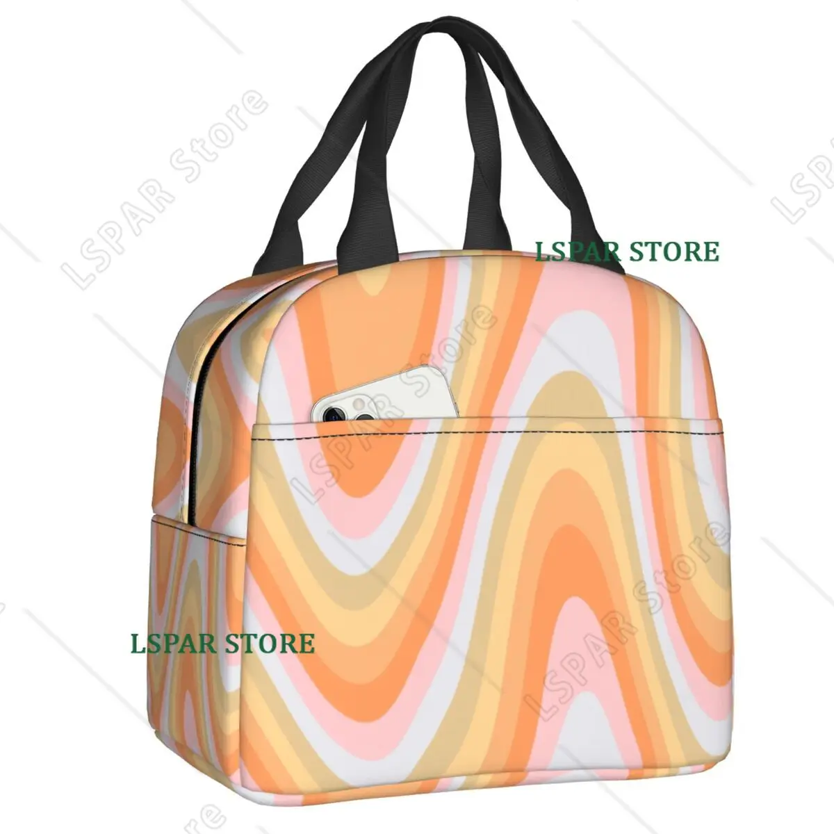 Liquid Swirl Abstract Pattern In Sage Green Insulated Lunch Bag Geometric Art Cooler Thermal Bento Box For Women Kids Food Bags