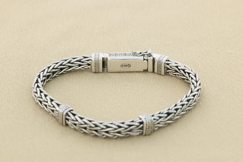 S925 Sterling Silver Emblem Xiangyun Handwoven Men's Bracelet Couple Trendy Ethnic Style Retro Personalized Bracelet