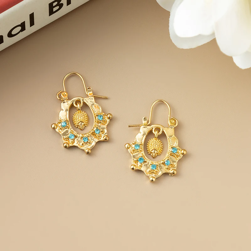 Gold Color Moroccan Luxury Golden Drop Earrings For Women Fashion Hedgehog Shape Banquet Jewelry French Hook Dangle Earring Drop