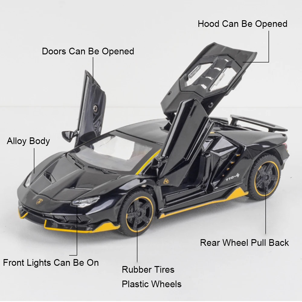 1:32 Scale Aventador LP780-4 LP770 Sports Car Model Toy Metal Diecast Pull Back Vehicles Models Toys Holiday Gifts for Adults