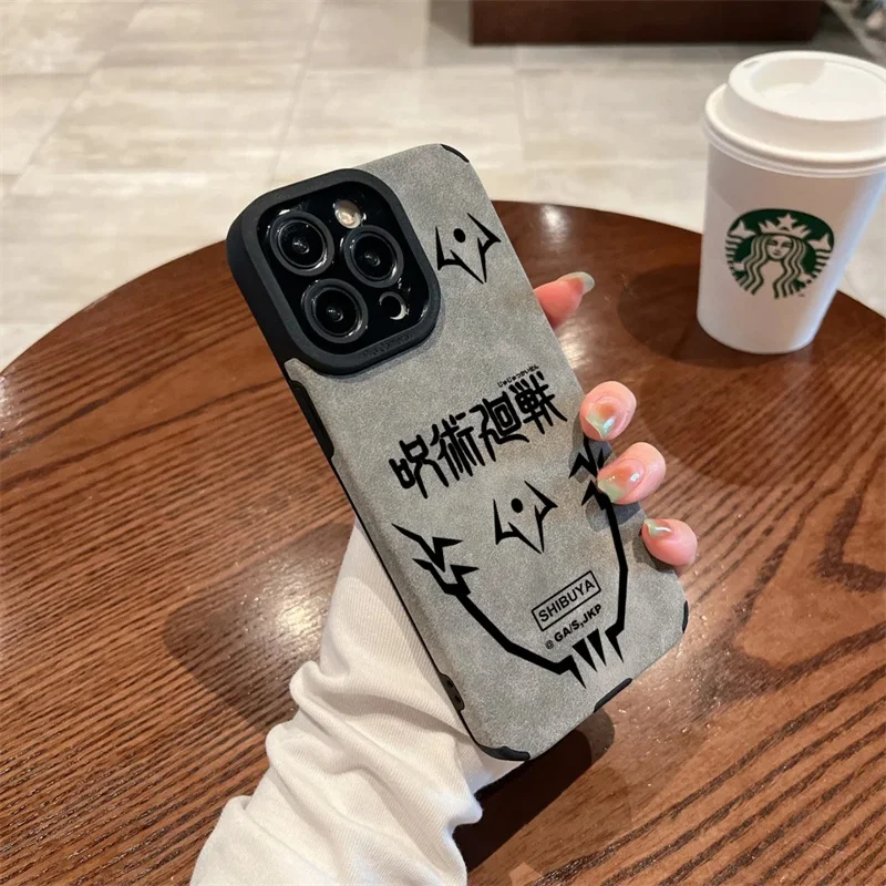 3D Anime Ryomen Sukuna gojo Soft Suede Leather Case protection for iPhone 13 14 15 16 Pro Max mini XS XR Luxury Anti-fur cover