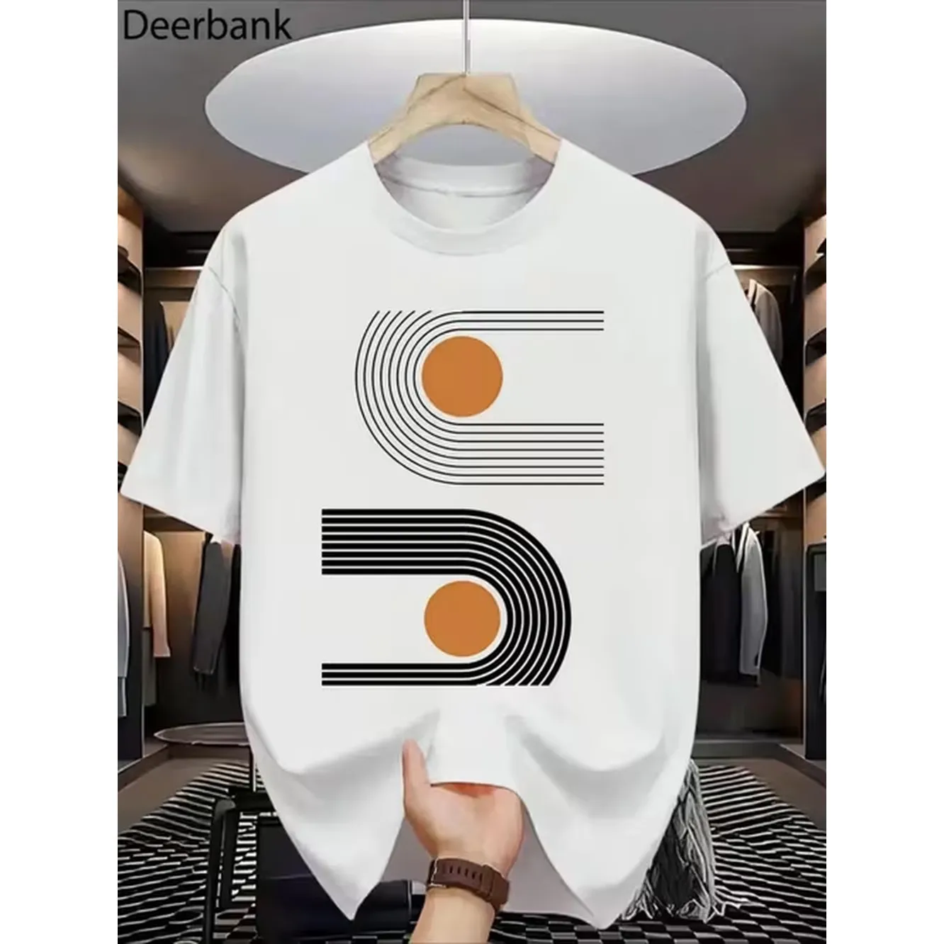 Plus size t shirt a white plus size t shirt featuring unique black and orange circular elements with its modern graphic offers comfortable stylish and casual wear suitable for everyday use easy to care