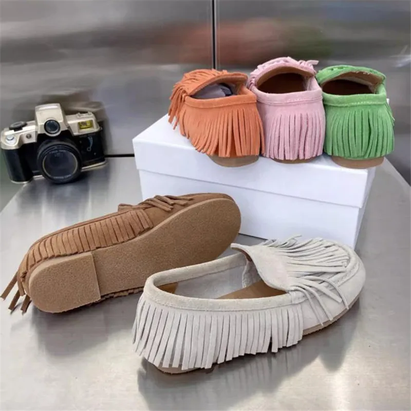 Women\'s Shoes Genuine Leather Flats Moccasins Oxford Mother Girls Slip On Casual  Suede tassel flats 35 40