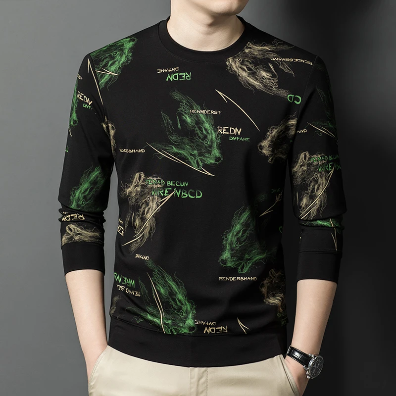 بلوفرات مميزة للرجال برقبة دائرية وطباعة ثلاثية الأبعاد تناسب منتظم جودة الخريف مزيج فيسكوز ملابس الشارع الشهير سوداديراس بارا هومبريس #6