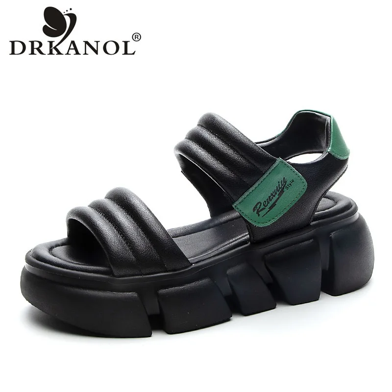 

DRKANOL Women Wegde Sandals 2024 Summer Open Toe Shoes Quality Genuine Leather Platform Height Increasing Comfort Leisure Sandal