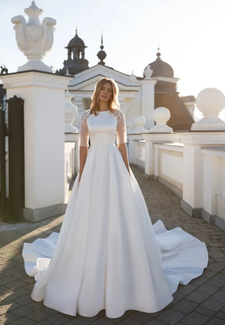 Vestidos De Novia Con Mangas Satin Wedding Dress Abiti Da Sposa Sartoriali Baratos y Envío Gratis Brautkleider Standesamt Bridal