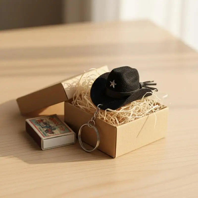 Durable Polyester Cowboy Hat Keychain Western Style for Men Women Car Decoration Home Office Backpack Pendant Charm