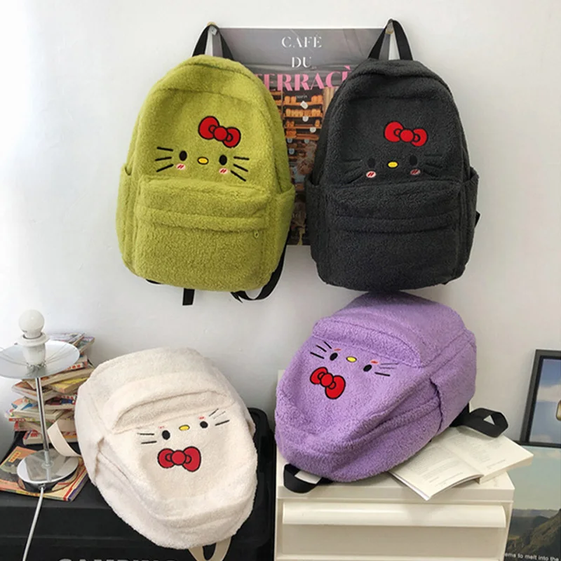 Kawaii Sanrio Hello Kitty Anime Cartoon Cute Backpack Backpack Versatile Lamb Fleece Large Capacity Student backpack