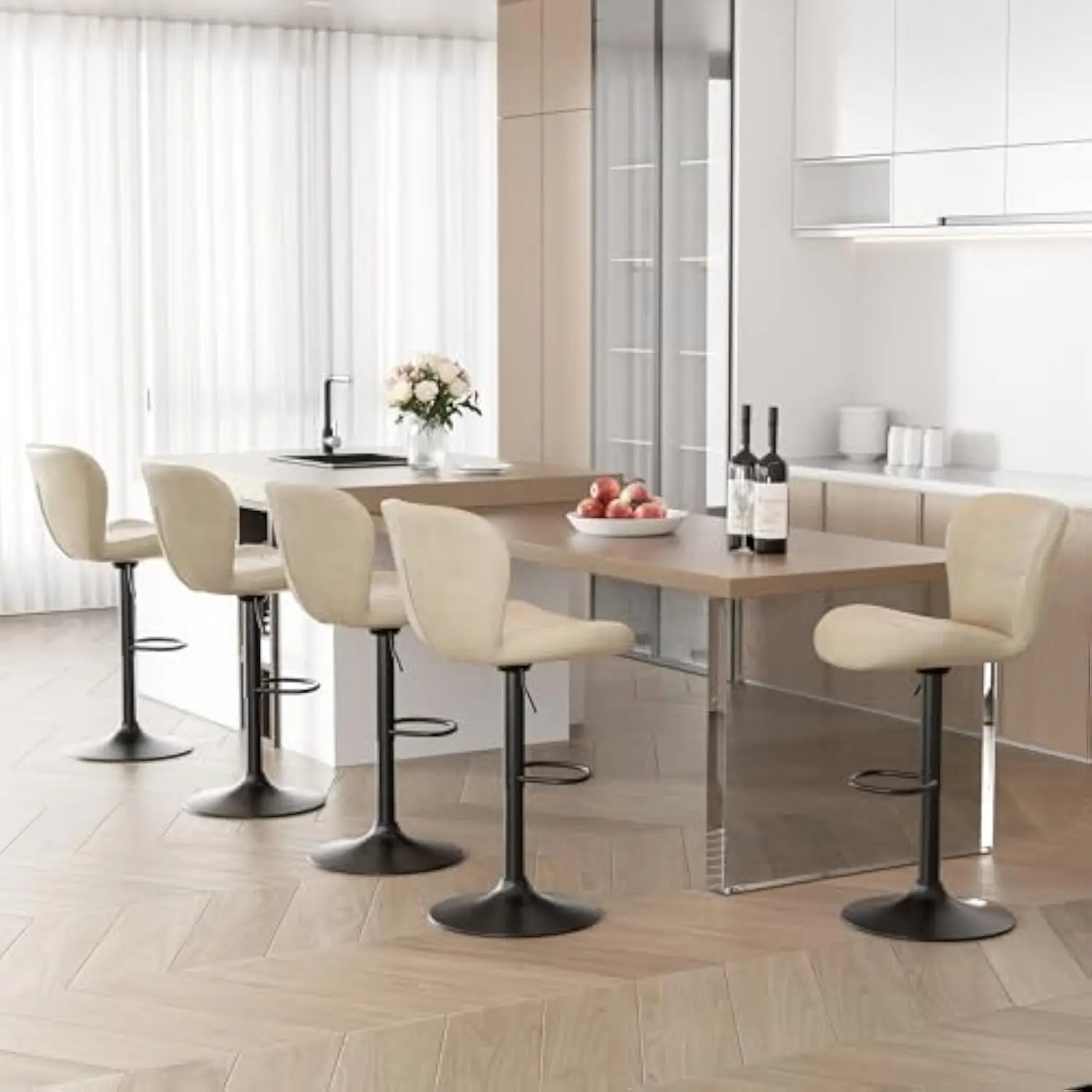 

Bar Stools Set of 5, Adjustable Swivel Barstools with Back, Modern Faux Leather Bar Chairs, Upholstered Counter Height Barstool