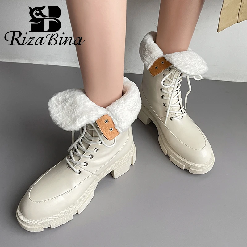 RIZABINA Size 35-42 Women Snow Boots Real Leather Winter Warm Shoes Woman Fashion Ankle Boot Casual Plush Lady Home Footwear