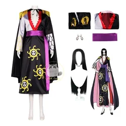 Anime Boa Hancock Cosplay Costumes Sexy Empire Black Kimono Dress Uniform Boa Hancock Wig Earrings Halloween Costumes for Women