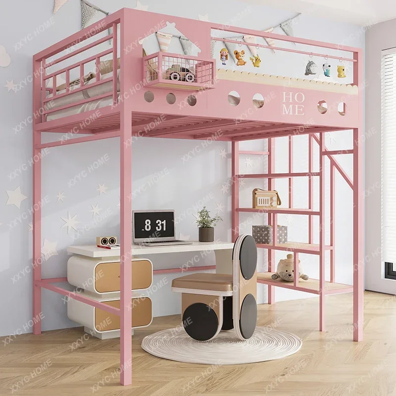 A  New small apartment wrought iron bed Children's wrought iron elevated bed Modern simple iron bed
