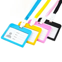 Solid Color Plastic Badge Holder with Neck Strap Working Permit Pass Work Card Lanyard ID Tag Badge Holder Cover Case Sleeve