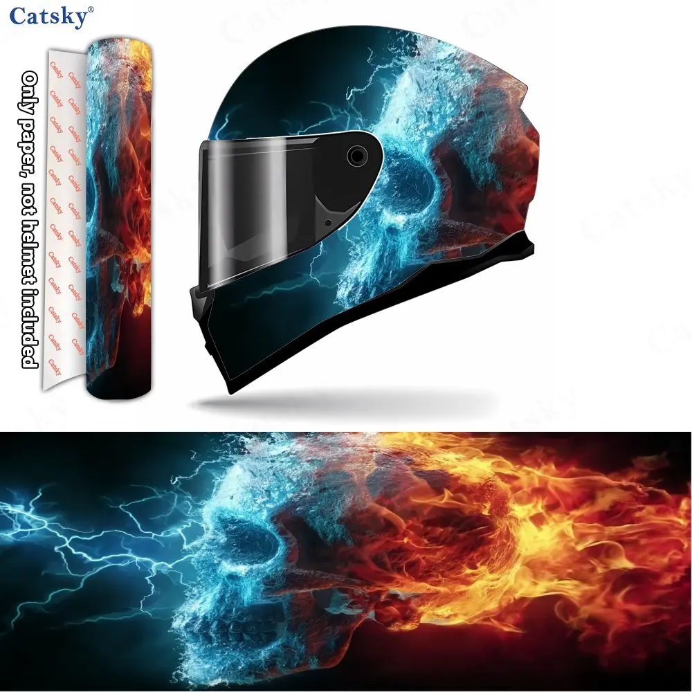 Ice and Fire Skull PVC material autoadesivo adesivo para capacete de motocicleta à prova d'água, colar firmemente e não caia, à prova d'água e