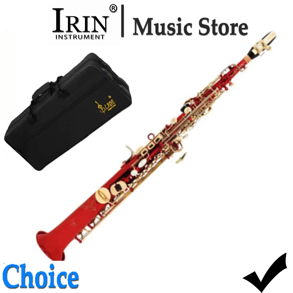SLADE Red Soprano Saxophone Direct Tube Latun Bb/B Flat Natural Body Carved Design with Shoulder Case Straight Tube Saxophone
