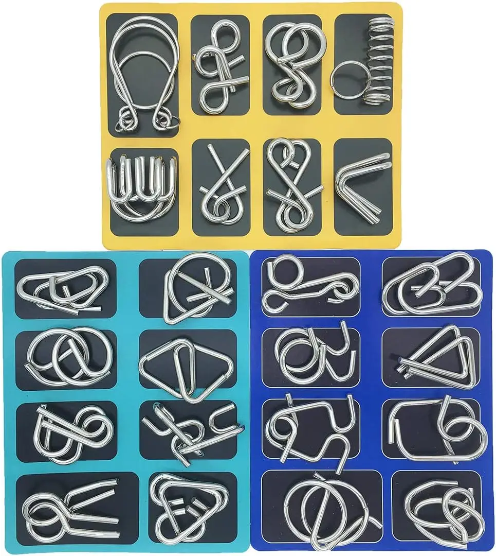 24 teile/satz Metall Montessori Puzzle Draht iq Geist Gehirn Teaser Rätsel Kinder Erwachsene interaktive Spiel Reliever Lernspiel zeug