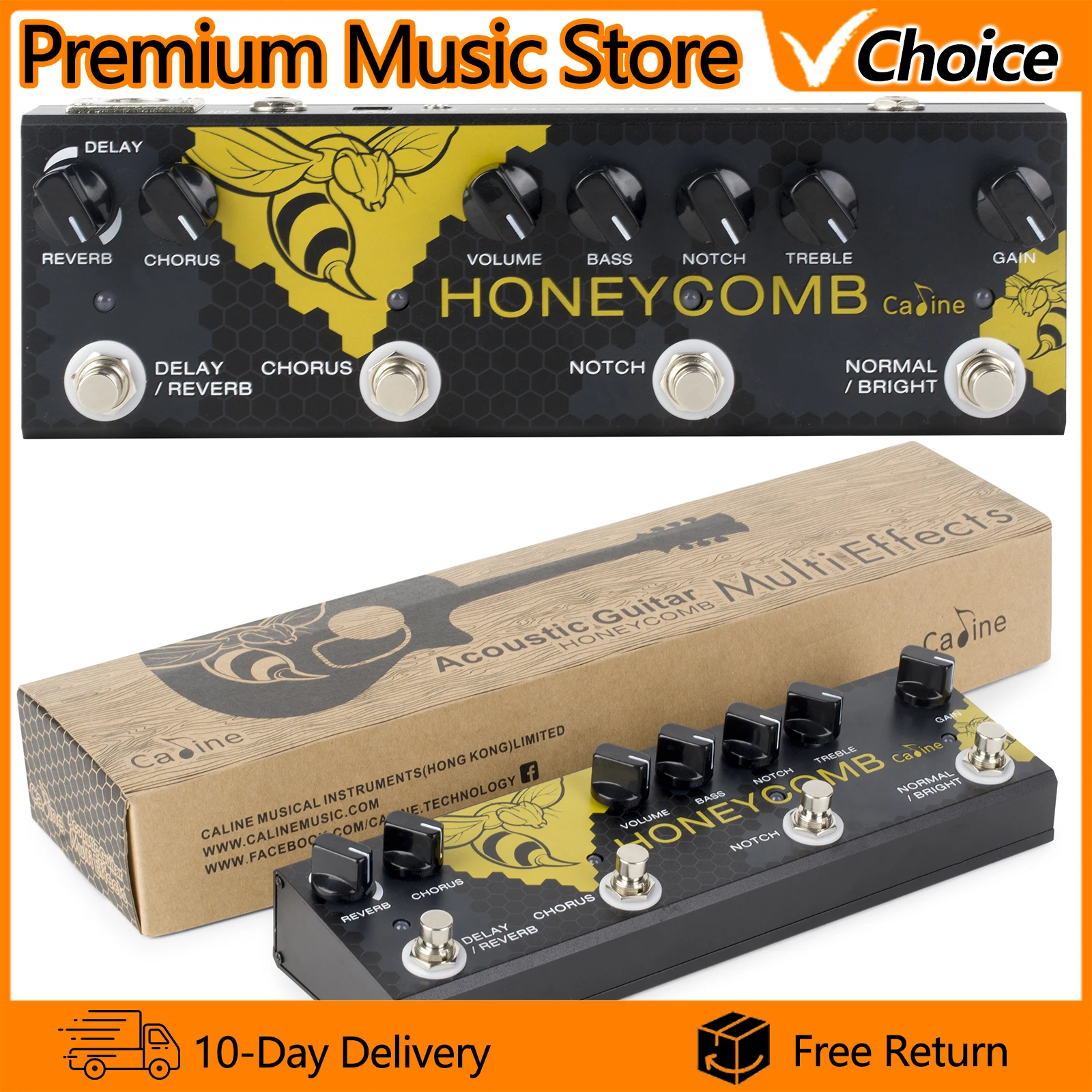 

Цифровая педаль эффектов Caline CP-48 Honey Comb, мультиэффекты для акустической гитары: хорус, дилэй, реверберация, нотч, буст, эквалайзер.