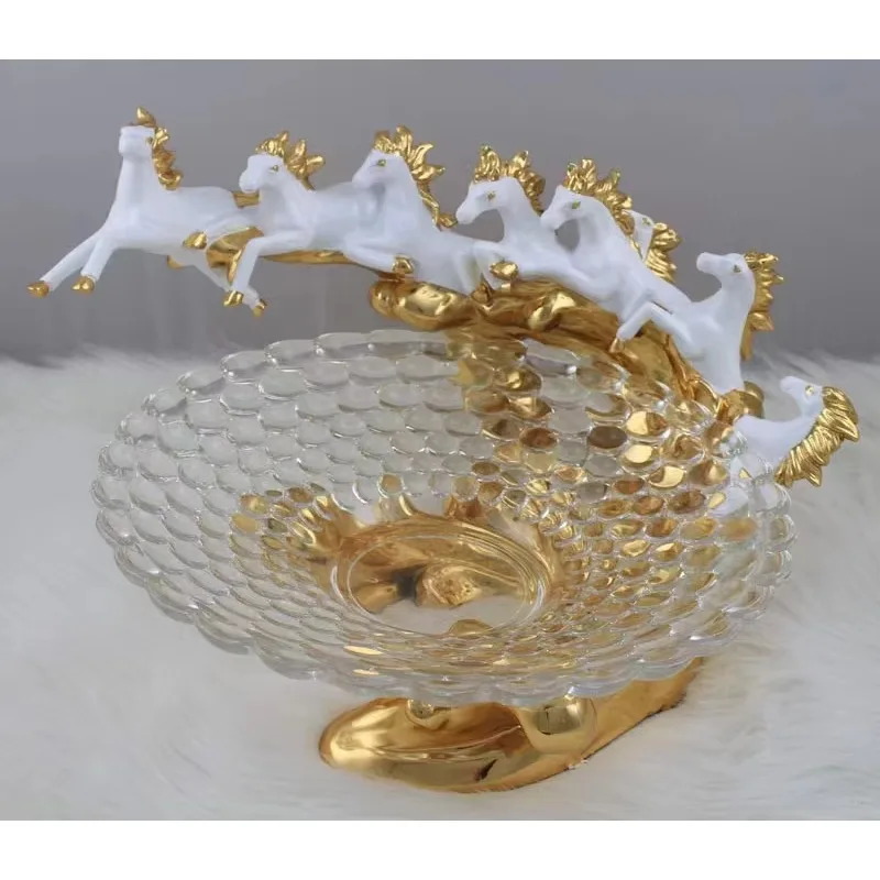 Deluxe Desk Festive Horse Fruit Plate Sculpture House Interior Accessories Home Decoration