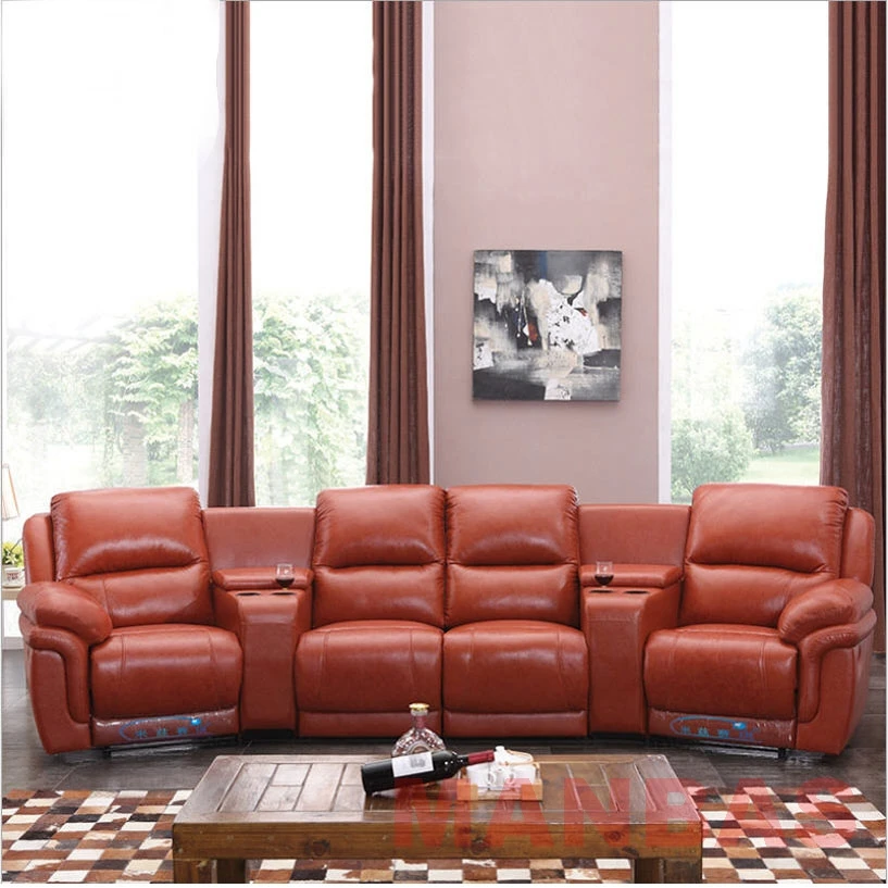 Linlamlim Living Room Sofas Manual / Electric Recliner Italinan Leather Couch Retractable Theater Reclining Armchair 4 Seater