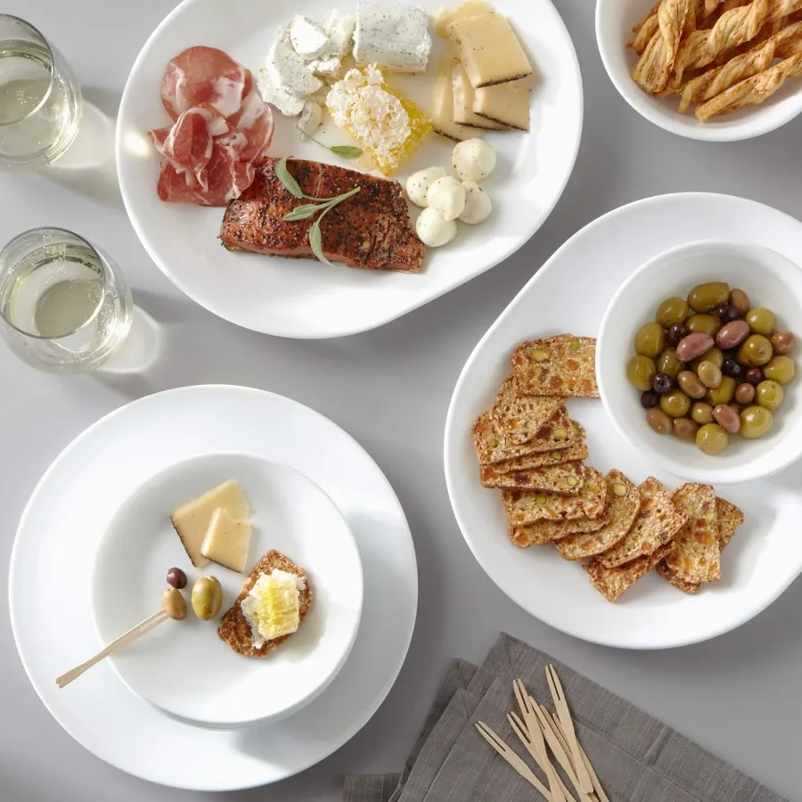 خدمة Vitrelle مكونة من 38 قطعة لـ 12 طقم أواني طعام من الزجاج ثلاثي الطبقات وأطباق مستديرة خفيفة الوزن مقاومة للرقاقة