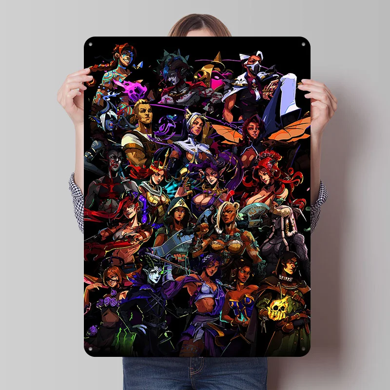 Hades Game Characters Collage Tinplate Poster Customized Wall Art Vintage Metal Signs Retro Tin Plaque for Decoration Garage