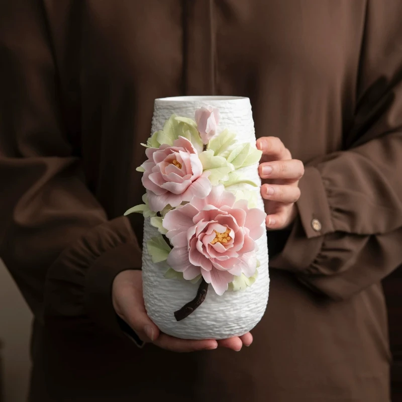 Ceramic Vase Ornament,Hand‑Pinched Flower Vase for Living Room,Luxury Simple Decor for Dried Flower Arrangement Household Decor