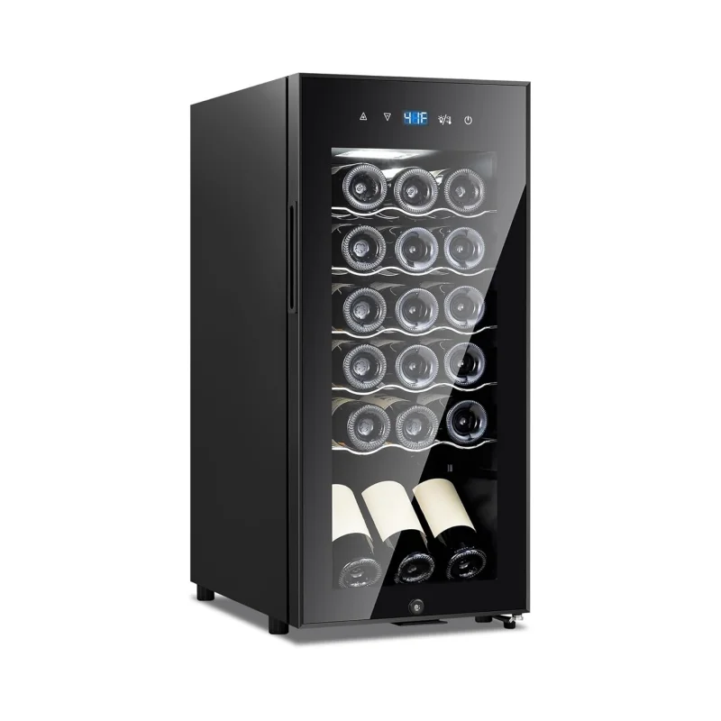 18 زجاجة قائمة بذاتها مبرد نبيذ من الفولاذ المقاوم للصدأ التحكم الرقمي في درجة الحرارة باب من الزجاج المقسى النبيذ المشروبات المنزلية الكهربائية