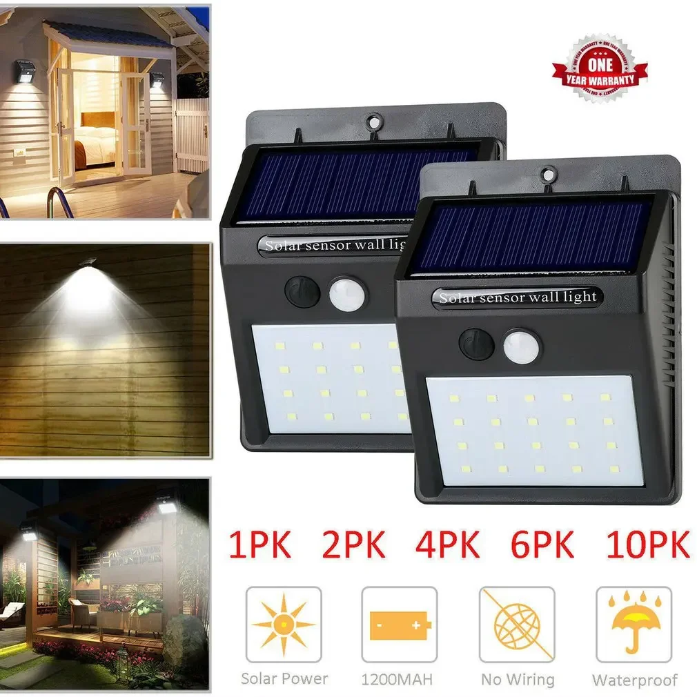 2pcs Solar Motion Sensor Wall Lights Outdoor Waterproof Garden Decor with 20 LED Sunlight Powered Street Lamp