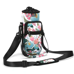 Nuovoware Water Bottle Carrier Bag Adjustable Shoulder Hand Strap 2 Pocket Sling Sleeve Water Bottle Bag for Hiking Travel