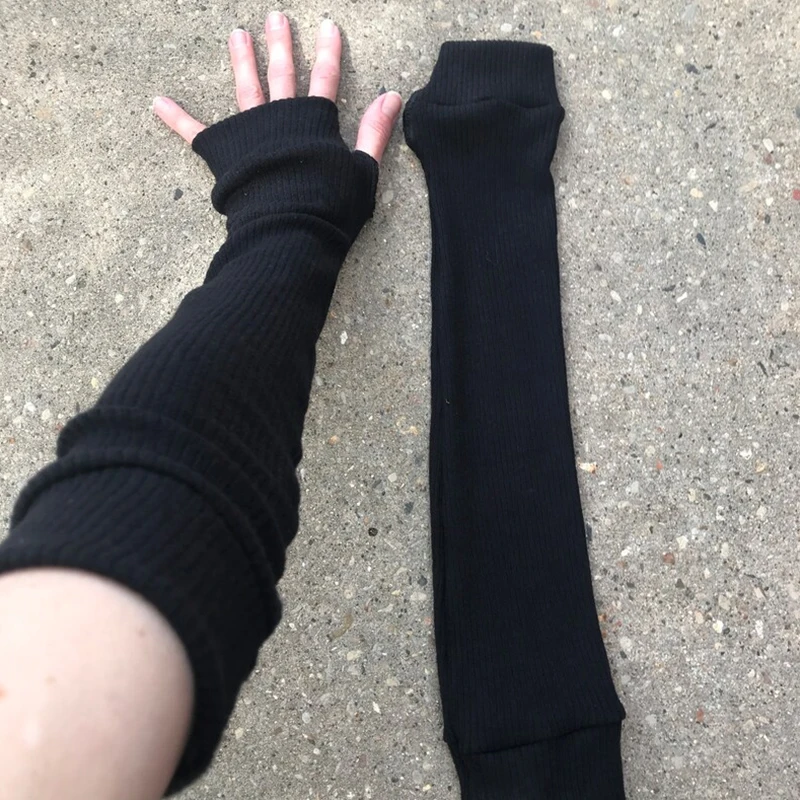 Women Long Fingerless Gloves Soft Female Glove Lolita Kawaii Mitten Winter Warmer Knitted Arm Sleeve Girls Punk Gothic Gloves