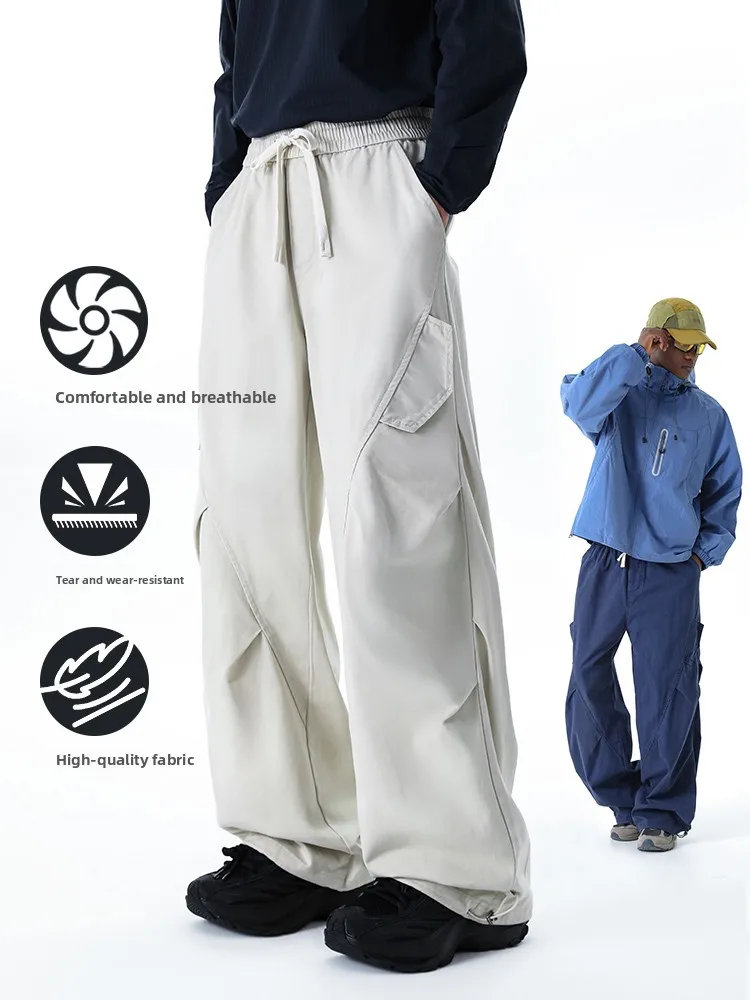 MMOPTOP Outdoor Paratrooper Workwear Pants Men's Spring Trendy Sports Casual Long Trousers Straight Leg Cotton mid Waist