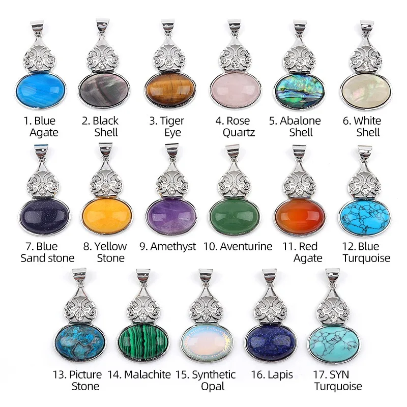 

5pcs Natural Stone Crystal Pendant Alloy Inlaid Gemstone Gourd Charm DIY Handmade Jewelry Making Supplies for Necklace Crafting