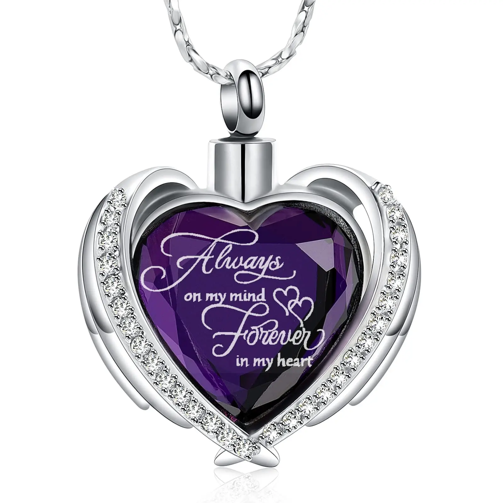 

Cremation Jewelry Angel Wing Heart Urn Pendant Necklaces for Women Crystals Birthstone Human Ashes Memorial Locket Keepsake