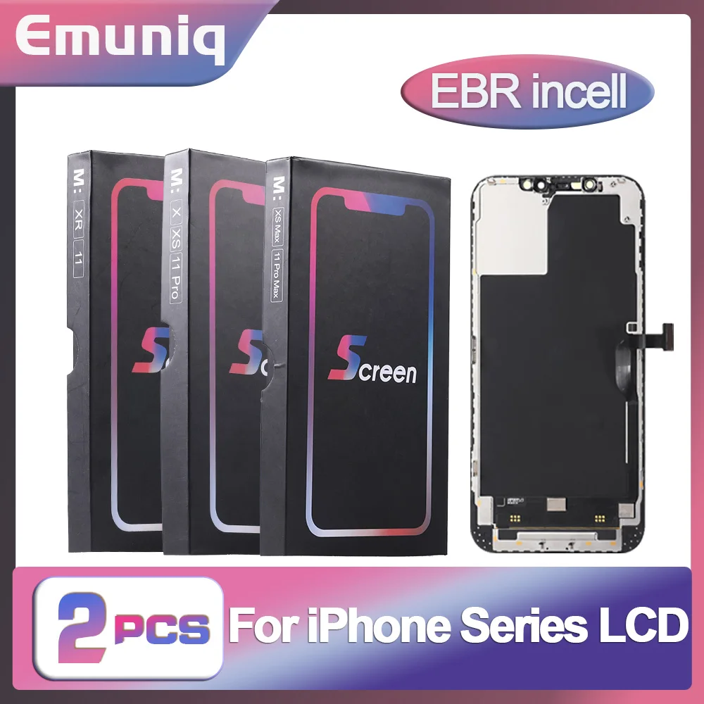 

New 2 Pcs EBR Incell for iPhone X XR XS Max 11 Pro 12 LCD Display Touch Digitizer Assembly Screen Replacement