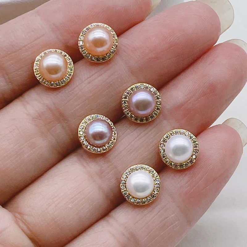 Natural freshwater pearl earrings with electroplated S925 pins, cute and style
