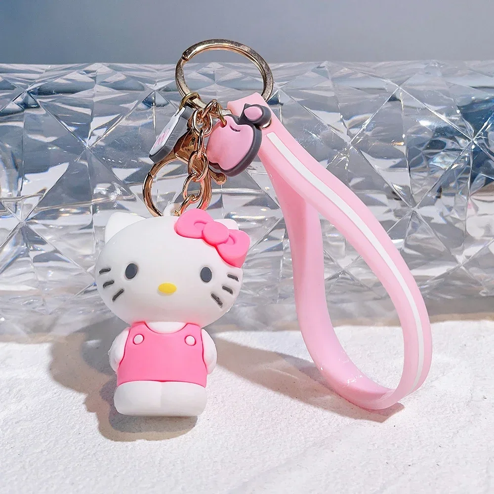 

Latest Sanrio Figurine Keychain Pink Sakura Hello Kitty Melody Kuromi Model PVC Toys Pendant Holder Key Chain Car Keyring