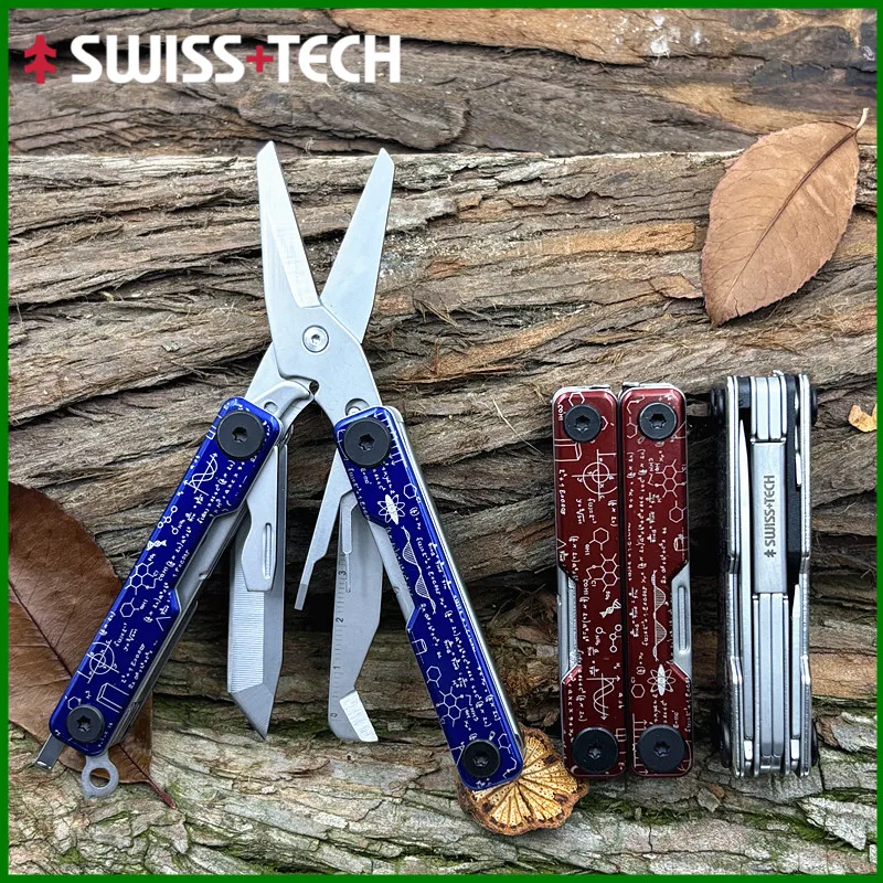 

SWISS TECH 12-in-1 Portable Multi-Purpose Multifunctional Folding Scissors Carrying Tool Folding Knife Outdoor Camping Hand T