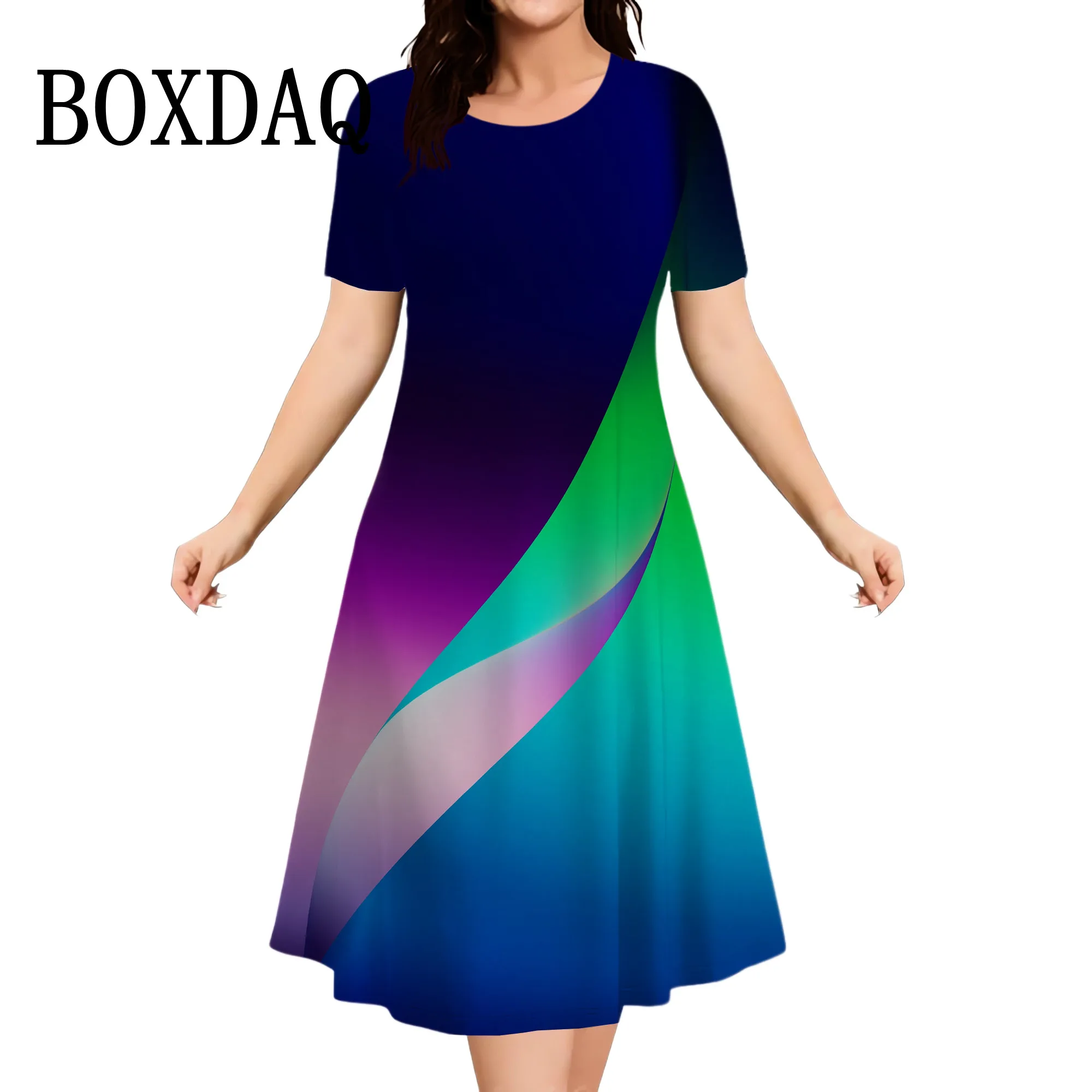 Summer Gradient Striped Print Dress Fashion Elegant Loose Short Sleeve Dress Women Party Clothes Casual Streetwear Plus Size 9XL