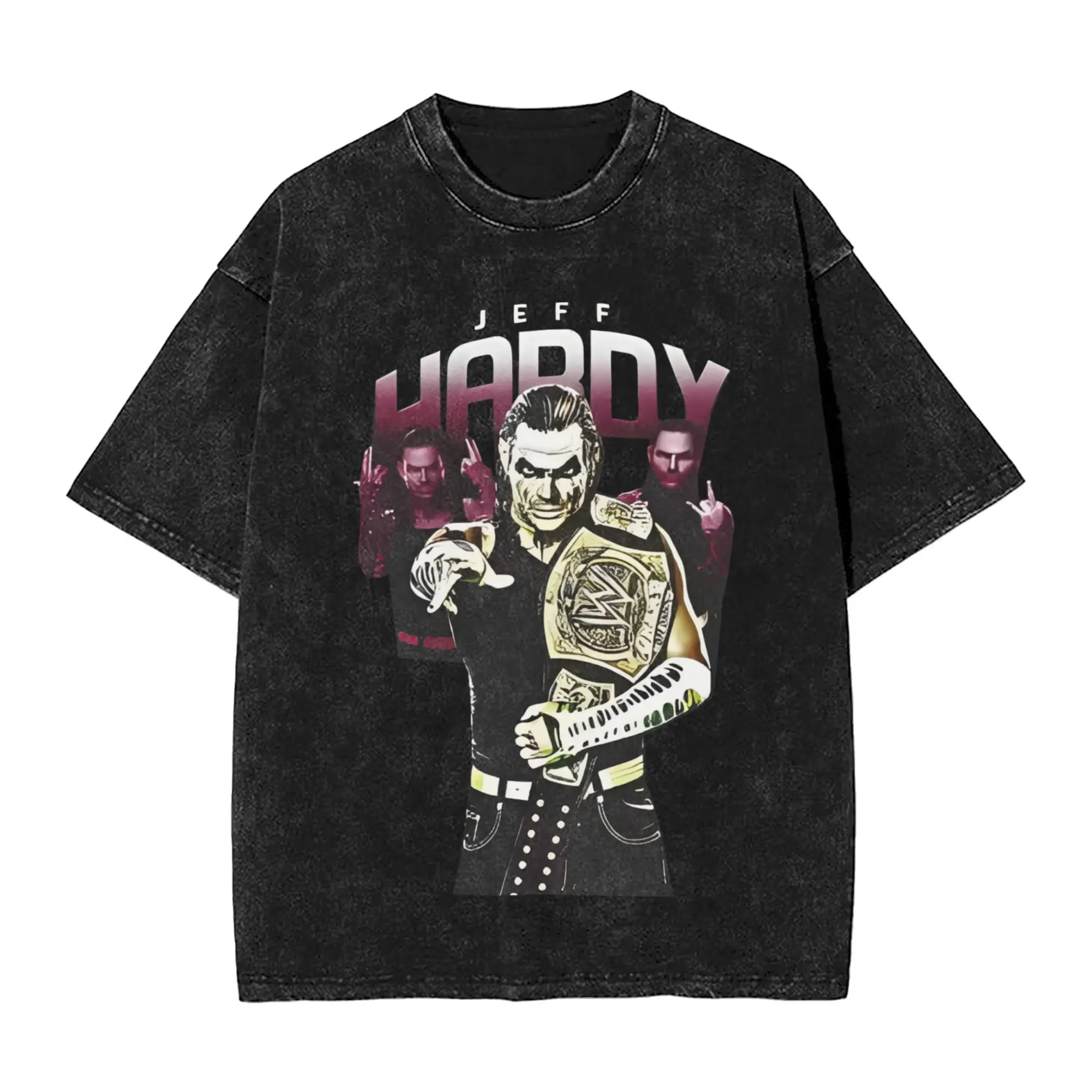 The Rock Wrestling WWE Jeff Hardy Wrestling Randy Orton Ray Mysterio Washed T-Shirt Male  Streetwear Cotton T Shirts Summer