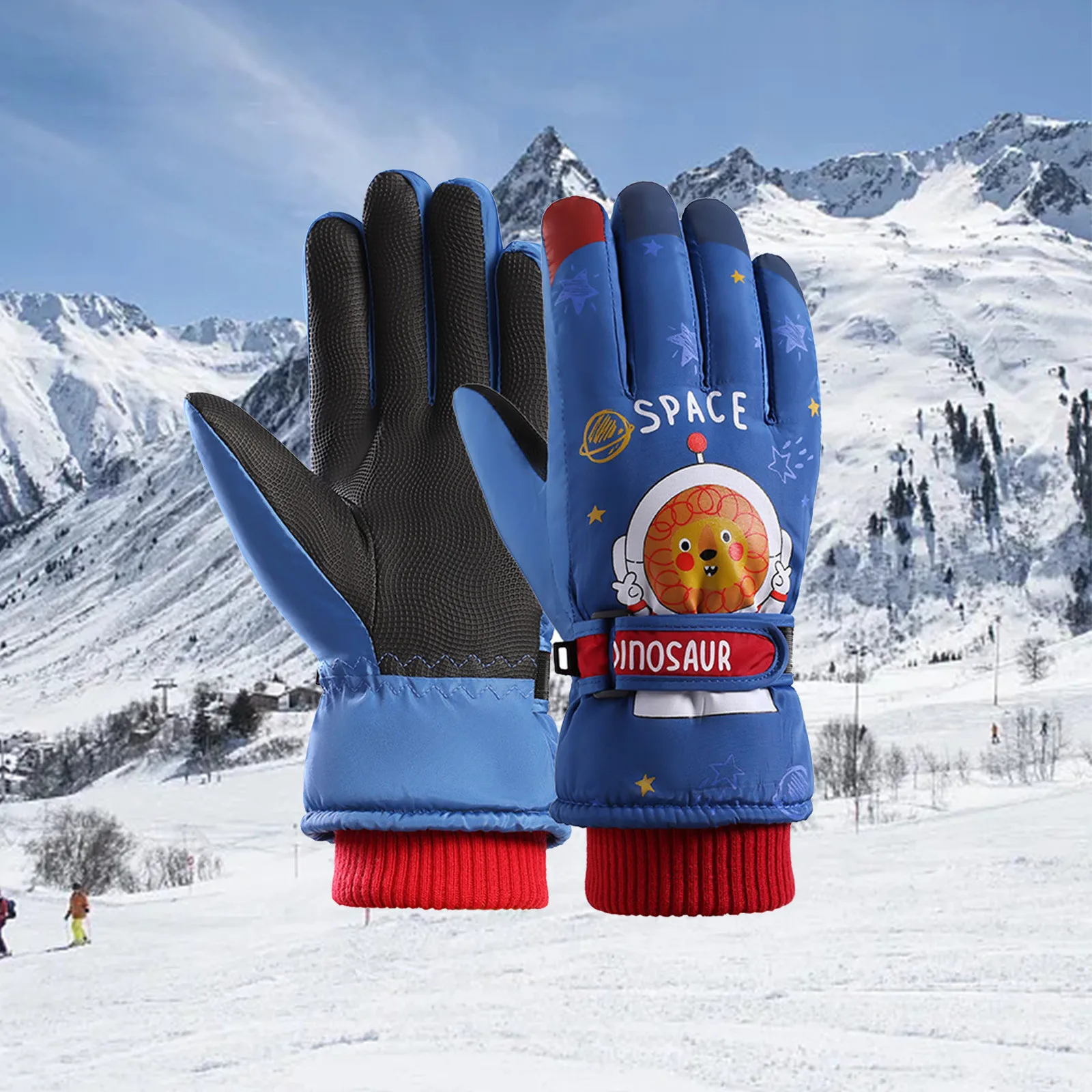 Winter Fleece Thermal Kids Gloves Waterproof Windproof Baby Full Finger Mittens For 4-7 Years Old Children Outdoor Skiing Gloves