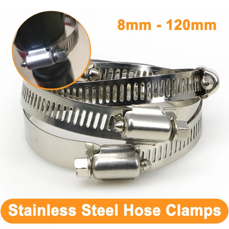 Adjustable Hose Clamps 8/10/13/16/18/21/27 - 120mm Plated Stainless Steel Radiator Hose Clamp Car Fuel Line Clamps for Plumbing