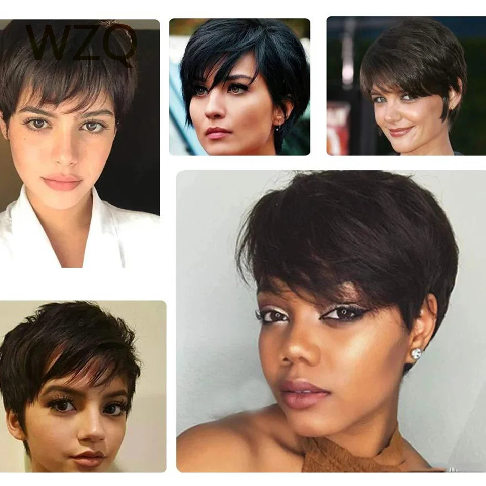 Glueless Short Pixie Cut Wig Human Hair Ready to Wear Brazilian Human Hair Wigs For Women Black Natural Color Full Machine Wigs