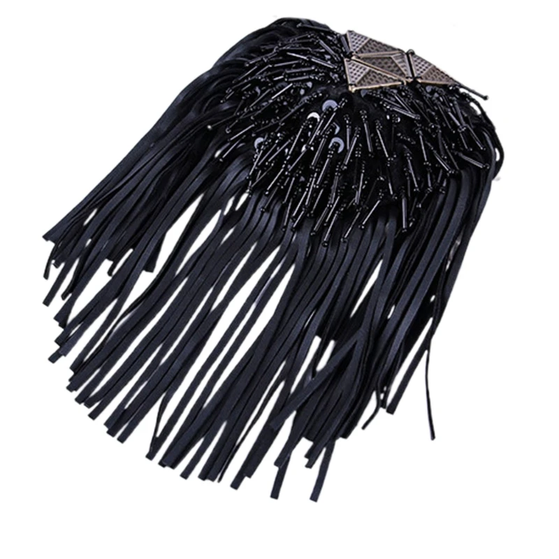 2023 New Fringe Shoulder Pieces Leather Tassel Chain Epaulet Beads Punk Fringe Shoulder Boards Badge Uniform Accessories for Wom