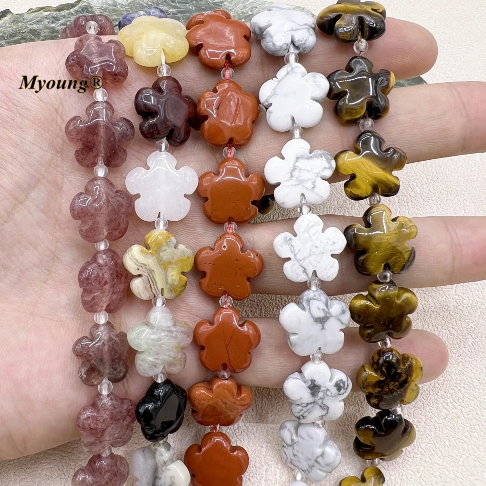 Plum Blossom Flower Shape Natural Crystal Quartzs Agates Jaspers Stone Space Beads For DIY Jewelry Making MY230816