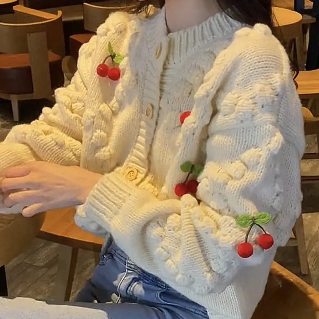 

Women's Sweet Lazy Style Knitted Cardigan Spring Autumn Winter Trendy Loose Long-Sleeved Sweater Coat Top