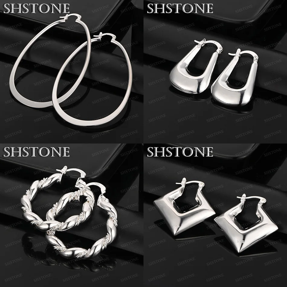 

30mm Square Earring 925 Sterling Silver Oval Hoop Earrings Lady Fashion Elegant Jewelry Birthday Party Holiday Gift Accessories
