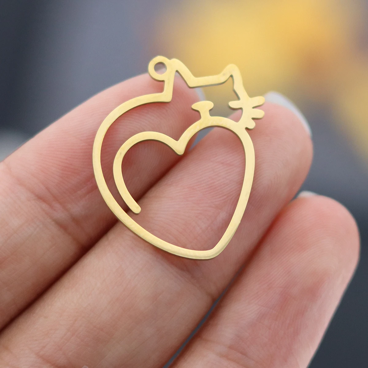 3pcs Stainless Steel Kawaii Kitten Heart Pendant Charms for Jewelry Making Vintage Necklace Earrings Simple Cat Line Accessories