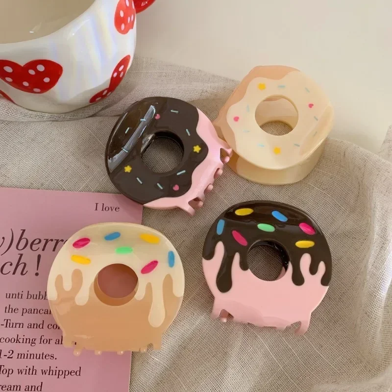 YHJ Creative Chocolate Donut Hair Claw Acetate Claw Clip Cute Food Crab Hair Clips for Woman Girl Fashion Hair Accessories